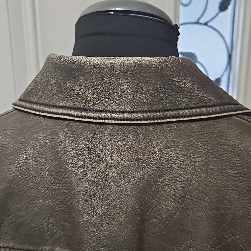 Zara Faux Leather Charcoal Grey Worn Effect Moto Jacket Size L - Picture 5 of 16
